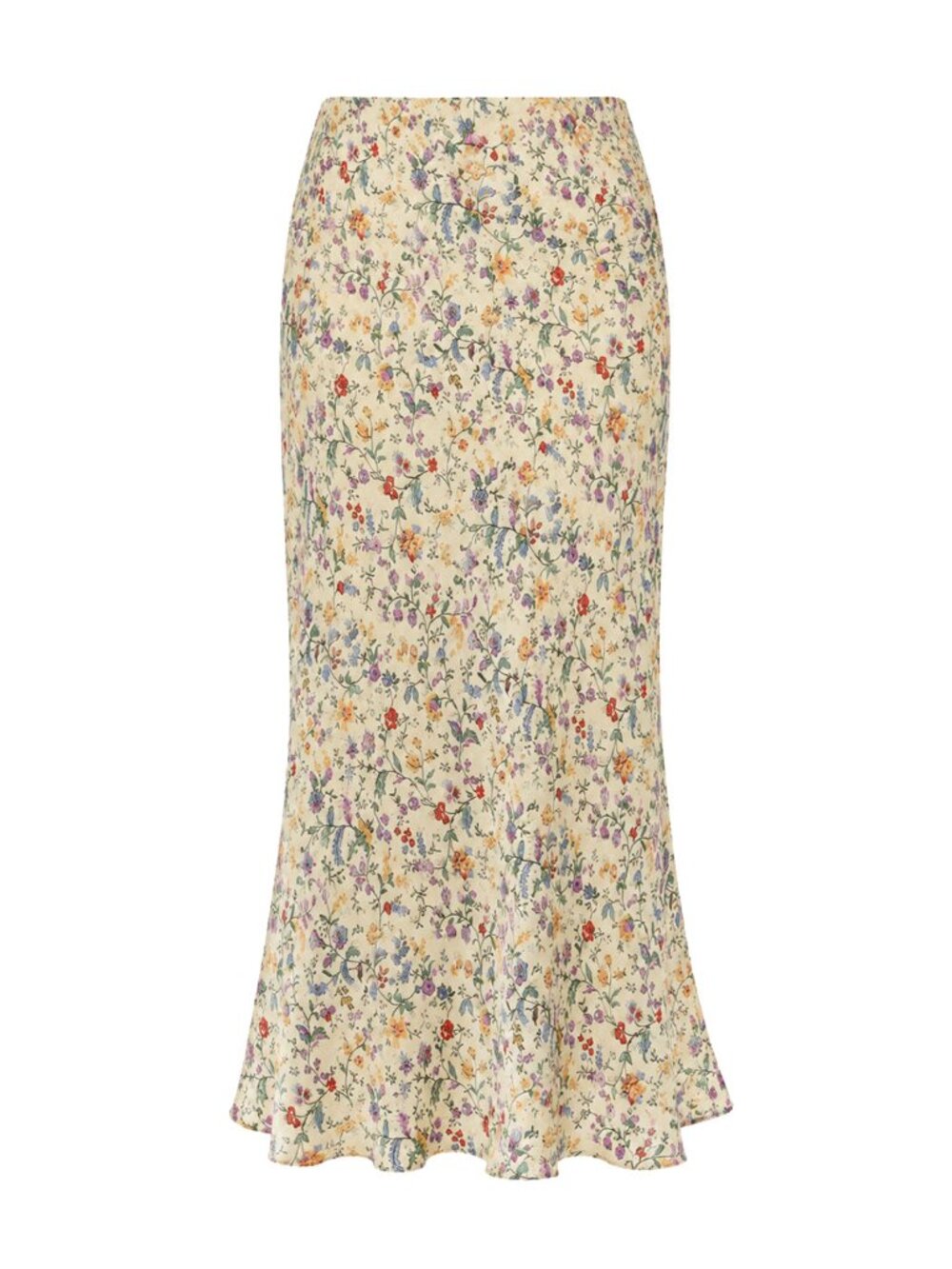 Reformation Layla Midi Skirt Yasmeen Cream Floral Bias Cut Elastic Waist 0
